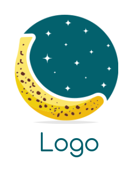 food logo banana moon with sky and stars