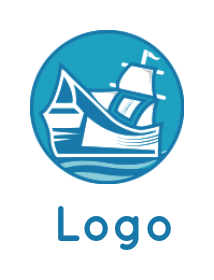 make a transportation logo sailing Sailboat or boat on waves in circle 