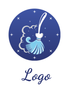 cleaning logo broom in circle with shining stars
