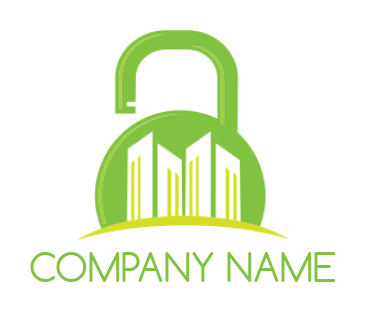 create a storage logo with buildings in a lock