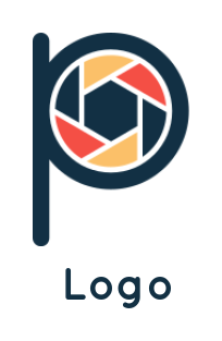 Letter P logo icon with camera shutter