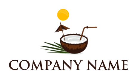 create a food logo coconut drink with straw and umbrella - logodesign.net