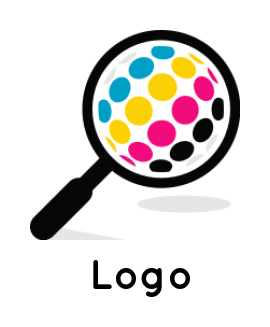 printing logo colorful dots in magnifying glass