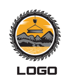 make a construction logo crane carrying beam and mountains