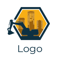 construction logo maker digger truck with buildings in polygon