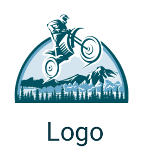 sports logo dirt bike jumping front of mountains