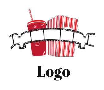 entertainment logo maker drink and popcorn with movie reel 