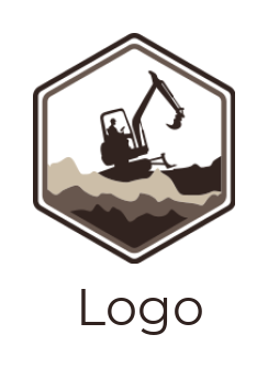 construction logo image excavator on rocks in hexagonal shape - logodesign.net