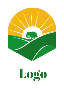 make a landscape logo field grass trees and sun inside the emblem 