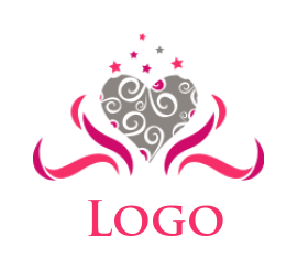 dating logo floral heart with stars and ribbons