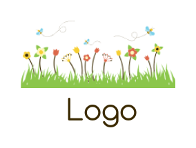 gardening logo of flowers grass and honey bees 