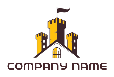 real estate of logo fortress with flag and roof