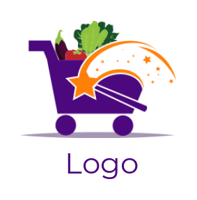 food logo grocery in shopping cart with stars