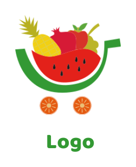 food logo icon of fruits forming shopping cart