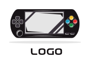 games logo of gamepad with screen and buttons 