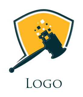 attorney logo judge gavel with pixel and shield
