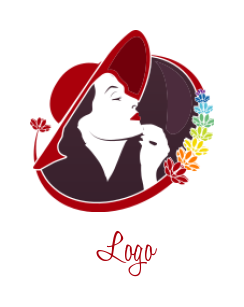fashion logo illustration glamorous woman with hat in flower swoosh
