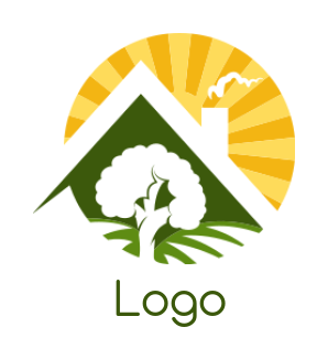home improvement logo maker house roof with tree and sunrise - logodesign.net