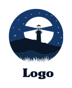 design an insurance logo illustration light house in front of moon 
