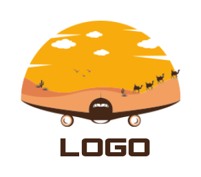 create a tourism logo Illustration of aircraft and desert - logodesign.net