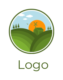 create an agriculture logo illustration of farm house in circle 