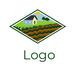 design an agriculture logo illustration of farm house in square - logodesign.net