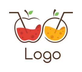 make a food logo juice in orange and apple glass
