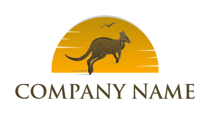 animal logo sun behind kangaroo with birds