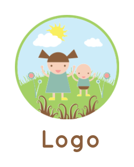 generate a childcare logo kids playing in garden