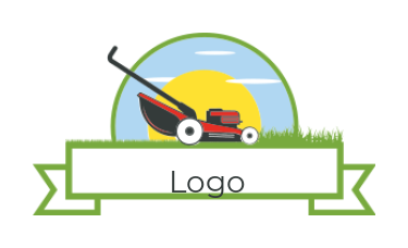 home improvement logo lawn mower in front of sun