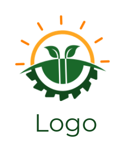 energy logo icon leaves in shape of gear with sun - logodesign.net