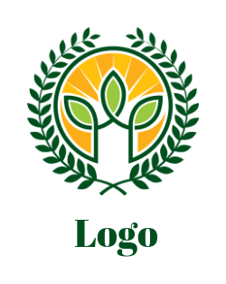 agriculture logo leaves circle sun ray wreath