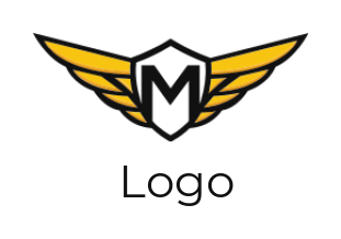 alphabets logo Letter M in shield with wings