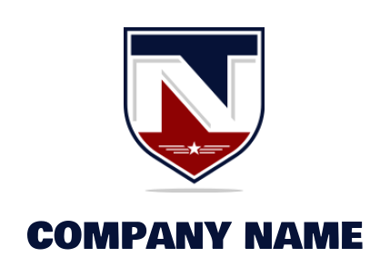 Design a letter N logo inside shield with star