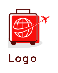 create a travel logo luggage with airplane and globe 