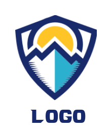 insurance logo icon mountain and sun merged with shield  