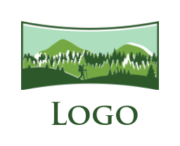 travel logo image mountain forest landscape with hiker