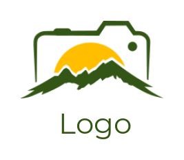 design a photography logo mountain sun with camera 