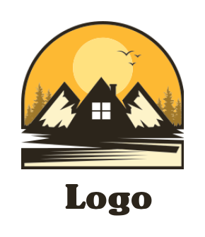 real estate logo mountains with house and forest