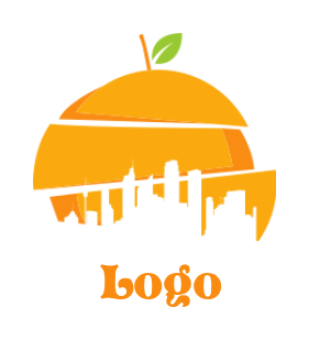 make a food logo negative space city  inside orange