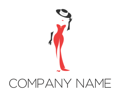fashion logo of female with hat in long dress