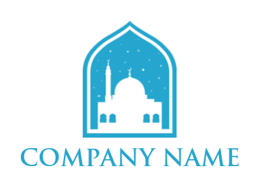 design a religious logo negative space mosque with stars in dome