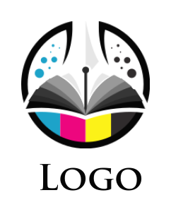 publishing logo open book colorful bars bubbles