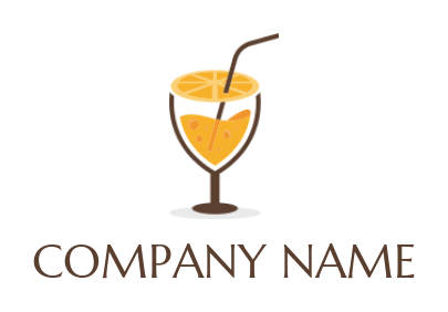 food logo icon orange drink glass with straw - logodesign.net