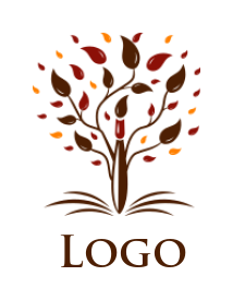 arts logo icon paintbrush forming tree shape with scattered leaves