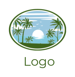 create a landscape logo palm trees with sunset in sea - logodesign.net