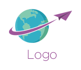 travel logo paper plane around globe