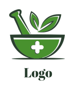 medical logo maker pestle mortar with leaf medical