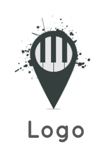 music logo piano in location icon with splash