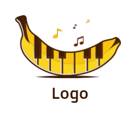 music logo piano keys in banana with music notes 